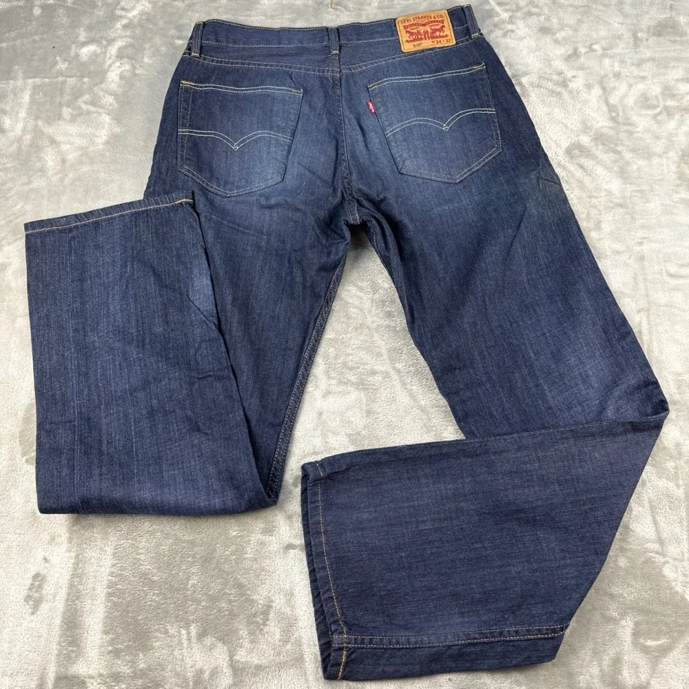 Levis 505 Regular Fit Jeans Mens 34x32 Dark Wash Indigo Straight Leg Denim
